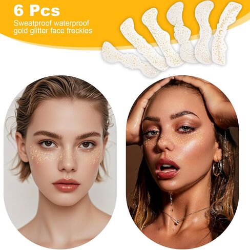 6 PCS Gold Freckles Glitter Frecles Face Tattoo Makeup Patches Freckle Standser for Singer Concerts Festival Rave Excessories in Saudi Arabia