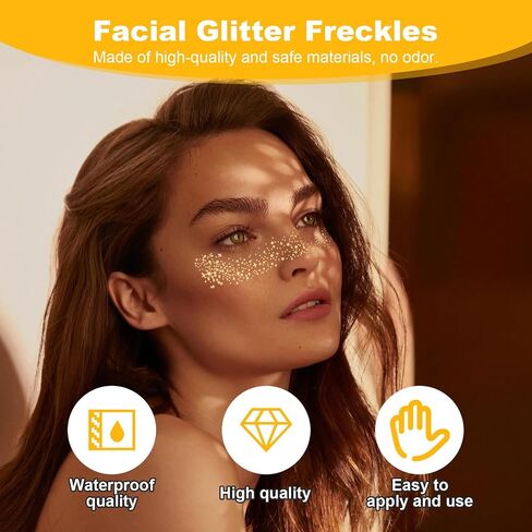 6 PCS Gold Freckles Glitter Frecles Face Tattoo Makeup Patches Freckle Standser for Singer Concerts Festival Rave Excessories in Saudi Arabia