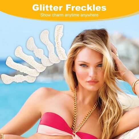 6 PCS Gold Freckles Glitter Frecles Face Tattoo Makeup Patches Freckle Standser for Singer Concerts Festival Rave Excessories in Saudi Arabia