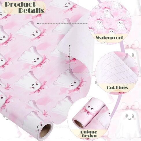 ywdbzjhs الوردي شبح بوو الورق الورق لفة - لفة صغيرة - 17 في × 33 قدم - لطيف girly هالوين هدية الالتفاف الورق لالتقاط عيد ميلاد هالوين خدعة أو علاج لحفلات الحفلات in Saudi Arabia
