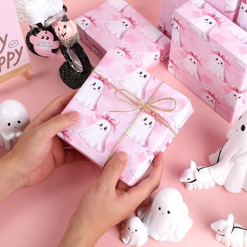 ywdbzjhs الوردي شبح بوو الورق الورق لفة - لفة صغيرة - 17 في × 33 قدم - لطيف girly هالوين هدية الالتفاف الورق لالتقاط عيد ميلاد هالوين خدعة أو علاج لحفلات الحفلات in Saudi Arabia