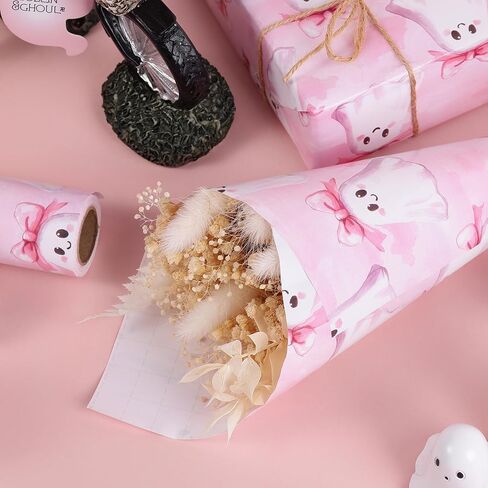 ywdbzjhs الوردي شبح بوو الورق الورق لفة - لفة صغيرة - 17 في × 33 قدم - لطيف girly هالوين هدية الالتفاف الورق لالتقاط عيد ميلاد هالوين خدعة أو علاج لحفلات الحفلات in Saudi Arabia