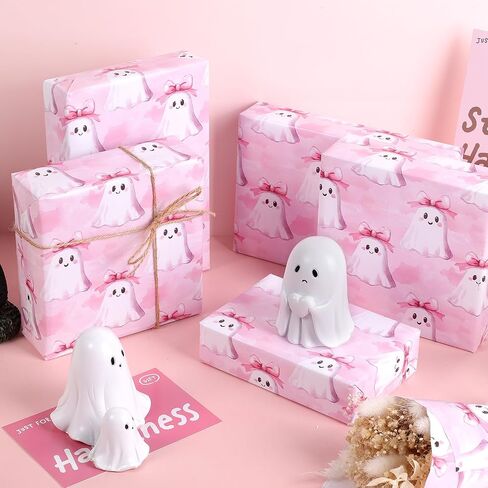 ywdbzjhs الوردي شبح بوو الورق الورق لفة - لفة صغيرة - 17 في × 33 قدم - لطيف girly هالوين هدية الالتفاف الورق لالتقاط عيد ميلاد هالوين خدعة أو علاج لحفلات الحفلات in Saudi Arabia