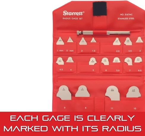 تشتمل مجموعة Starrett Radius Gage على 167AH وS167B مع 110 حامل لكل من نصف القطر المحدب والمقعر - الفولاذ المقاوم للصدأ، 25 مقياسًا، 1/64-17/64 بوصة؛ مقياس نصف قطر 9/32-1/2 بوصة - S167CHZ in Saudi Arabia