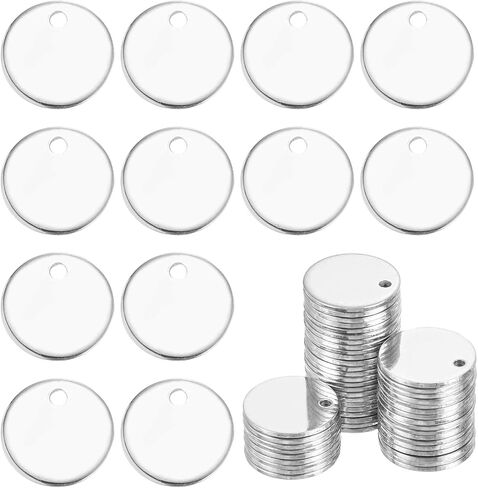 Meccanixity 50pcs الفولاذ المقاوم للصدأ الفولاذ المقاوم للصدأ ختم علامة محفورة من الفولاذ المقاوم للصدأ قلادة مع الثقوب 6mm/0.24 "الفضة لمجوهرات قلادة قلادة قلادة صنع القرط in Saudi Arabia