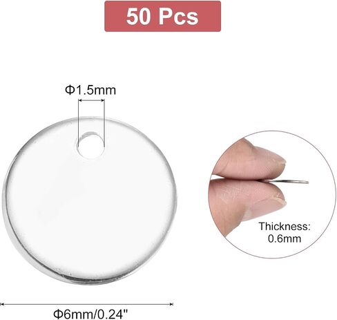 Meccanixity 50pcs الفولاذ المقاوم للصدأ الفولاذ المقاوم للصدأ ختم علامة محفورة من الفولاذ المقاوم للصدأ قلادة مع الثقوب 6mm/0.24 "الفضة لمجوهرات قلادة قلادة قلادة صنع القرط in Saudi Arabia