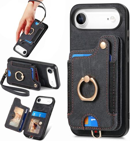 for iPhone 16 Pro Max Phone Case Wallet with Card Holder,PU Leather Flip Folio Case,RFID Blocking Ring Holder Kickstand Wrist Strap Magnetic Protective Women Men Cover for iPhone 16 Pro Max Purple in Kuwait