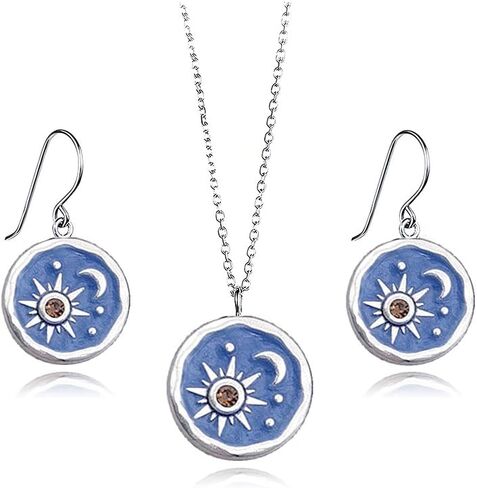 MALOYANVE Vintage Sun and Moon Drop Dangle Earrings for Women Girls Unique lightweight Handmade Retro Boho Antiqued Gold Silver Round coin Earrings for Women Girls Jewelry in Kuwait