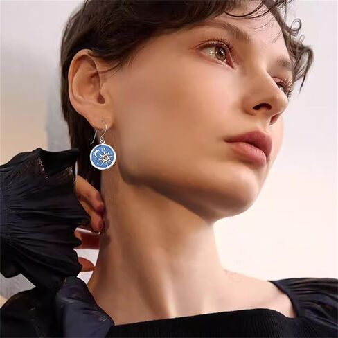 MALOYANVE Vintage Sun and Moon Drop Dangle Earrings for Women Girls Unique lightweight Handmade Retro Boho Antiqued Gold Silver Round coin Earrings for Women Girls Jewelry in Kuwait