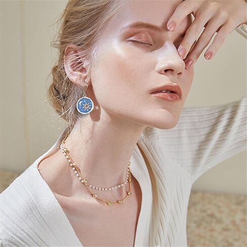 MALOYANVE Vintage Sun and Moon Drop Dangle Earrings for Women Girls Unique lightweight Handmade Retro Boho Antiqued Gold Silver Round coin Earrings for Women Girls Jewelry in Kuwait