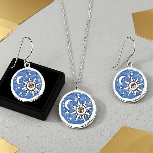 MALOYANVE Vintage Sun and Moon Drop Dangle Earrings for Women Girls Unique lightweight Handmade Retro Boho Antiqued Gold Silver Round coin Earrings for Women Girls Jewelry in Kuwait