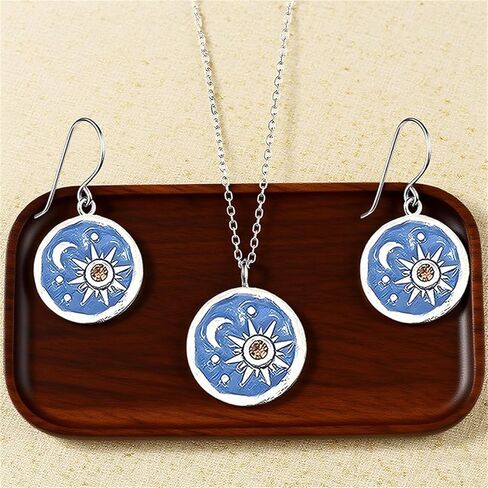 MALOYANVE Vintage Sun and Moon Drop Dangle Earrings for Women Girls Unique lightweight Handmade Retro Boho Antiqued Gold Silver Round coin Earrings for Women Girls Jewelry in Kuwait