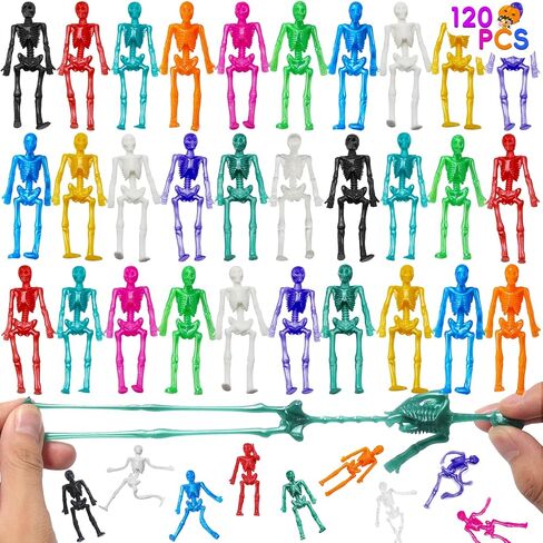 JOICEE 120Pcs Halloween Stretchy Skeleton Toys, 12 Assorted Color Squishy Stretchy Skull Toys Bulk for Kids Boys Girls Party Favors Happy Halloween Goody Bag Fillers Halloween Sticky Hands Toys in Saudi Arabia