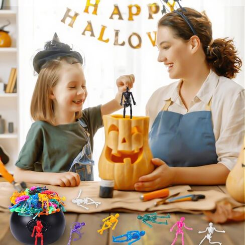 JOICEE 120Pcs Halloween Stretchy Skeleton Toys, 12 Assorted Color Squishy Stretchy Skull Toys Bulk for Kids Boys Girls Party Favors Happy Halloween Goody Bag Fillers Halloween Sticky Hands Toys in Saudi Arabia