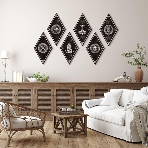 Nuenen 6 Pcs Farmhouse Home Wall Decor Eye Diamond Frame Wall Hanging Boho Modern Eye Art Prints Wooden Diamond Sign Style Decorations for Bedroom Living Room Bathroom Apartment in Kuwait