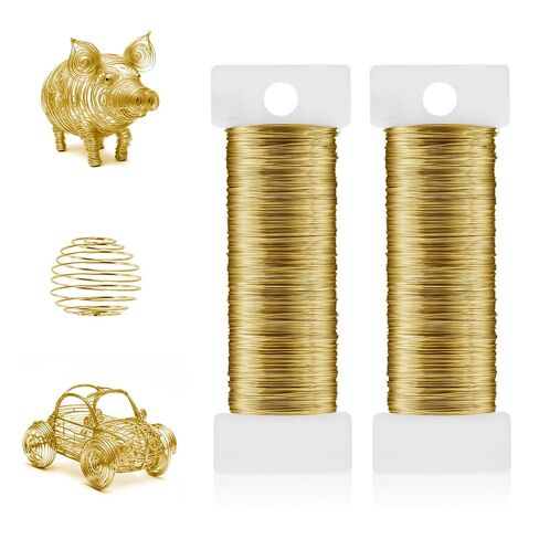 2 لفائف سلك حرفة قابلة للانحناء ، سلك الديكور المعدني الرقيق لمجوهرات صنع حلق لف الحرف DIY النحت ، الذهب (0.3 ملم ، 164 قدم) in Kuwait