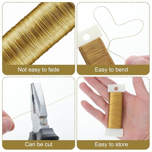 2 لفائف سلك حرفة قابلة للانحناء ، سلك الديكور المعدني الرقيق لمجوهرات صنع حلق لف الحرف DIY النحت ، الذهب (0.3 ملم ، 164 قدم) in Kuwait