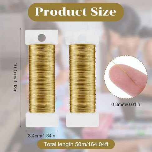 2 لفائف سلك حرفة قابلة للانحناء ، سلك الديكور المعدني الرقيق لمجوهرات صنع حلق لف الحرف DIY النحت ، الذهب (0.3 ملم ، 164 قدم) in Kuwait