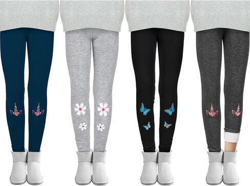 Cooraby 4 Pack Girls Winter Fleece Lined Leggings Girls Thick Warm Leggings Stretchy Thermal Tights Kid Winter Printed Pants in Saudi Arabia