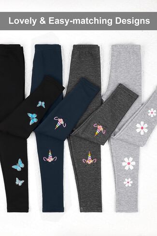 Cooraby 4 Pack Girls Winter Fleece Lined Leggings Girls Thick Warm Leggings Stretchy Thermal Tights Kid Winter Printed Pants in Saudi Arabia