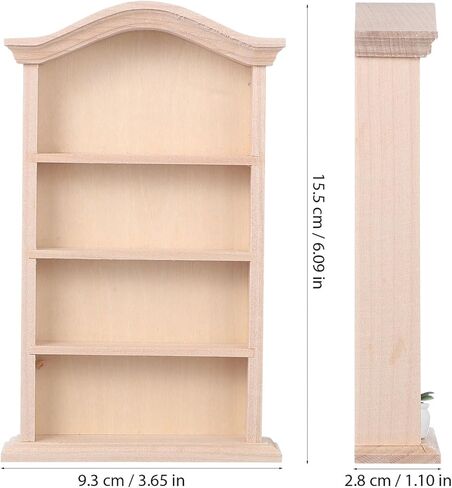Toyvian Miniature Dollhouse Bookhelf Decor: 1 12 Scale Tiny Bookshelf With Mini Books and Miniatures Plant Fortines - Wooden Book Case Doll House Furniture Accessories in Kuwait