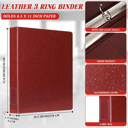 Fulmoon 6 PCS Leather 3 Binder Ring Ring ، 1.5 بوصة عتيقة Round Ring Binder مع 2 جيوب داخلية وحامل علامة العمود الفقري ، محفظة تنفيذية احترافية للمدرسة المنزلية (Black) in Saudi Arabia