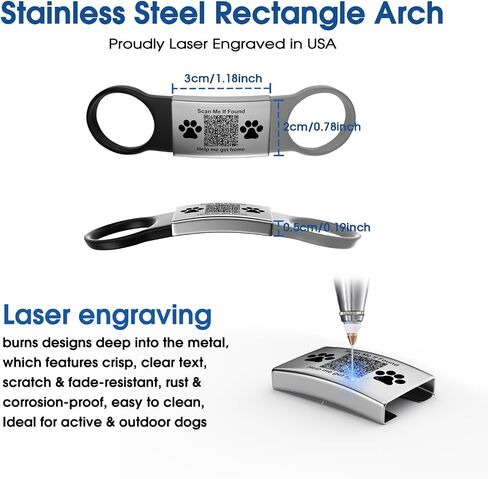رمز QR Dog Cat Pet Tags Laser محفورة من الفولاذ المقاوم للصدأ - تنبيهات الفحص في الوقت الفعلي وملف تعريف أليف رقمي قابل للمشاركة ، لا توجد رسوم اشتراك ، لا توجد حواف حادة مصقولة قوس مستطيلة مستطيلة. in Kuwait