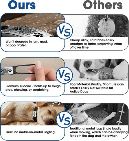 رمز QR Dog Cat Pet Tags Laser محفورة من الفولاذ المقاوم للصدأ - تنبيهات الفحص في الوقت الفعلي وملف تعريف أليف رقمي قابل للمشاركة ، لا توجد رسوم اشتراك ، لا توجد حواف حادة مصقولة قوس مستطيلة مستطيلة. in Kuwait