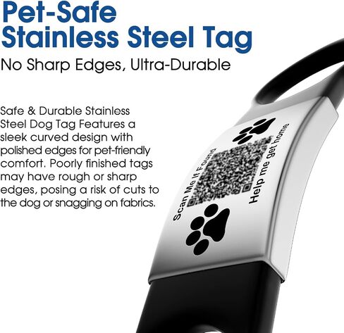 رمز QR Dog Cat Pet Tags Laser محفورة من الفولاذ المقاوم للصدأ - تنبيهات الفحص في الوقت الفعلي وملف تعريف أليف رقمي قابل للمشاركة ، لا توجد رسوم اشتراك ، لا توجد حواف حادة مصقولة قوس مستطيلة مستطيلة. in Kuwait
