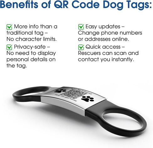 رمز QR Dog Cat Pet Tags Laser محفورة من الفولاذ المقاوم للصدأ - تنبيهات الفحص في الوقت الفعلي وملف تعريف أليف رقمي قابل للمشاركة ، لا توجد رسوم اشتراك ، لا توجد حواف حادة مصقولة قوس مستطيلة مستطيلة. in Kuwait