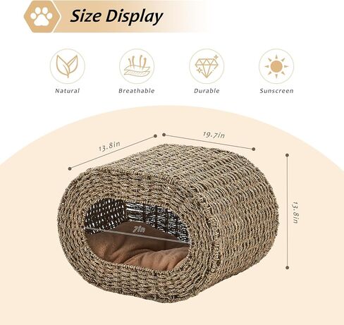 Cat House ، Cat Cat Cave Cube ، Rattan Cat Beds House indoor Hitten House مع وسائد ناعمة على الوجهين ، منزل Cat Pet لقطط متعددة ، لغرفة غرفة المعيشة in Kuwait