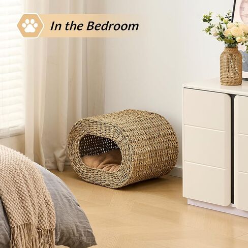 Cat House ، Cat Cat Cave Cube ، Rattan Cat Beds House indoor Hitten House مع وسائد ناعمة على الوجهين ، منزل Cat Pet لقطط متعددة ، لغرفة غرفة المعيشة in Kuwait
