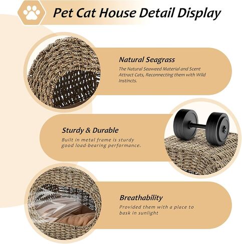 Cat House ، Cat Cat Cave Cube ، Rattan Cat Beds House indoor Hitten House مع وسائد ناعمة على الوجهين ، منزل Cat Pet لقطط متعددة ، لغرفة غرفة المعيشة in Kuwait