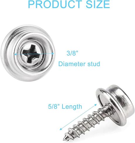 100PCS Stainless Steel Boat Canvas Snaps, BetterJonny Marine Grade Screw Boat Cover Metal Snaps Stud, 3/8" Socket with 5/8" Screw, Silver in Saudi Arabia