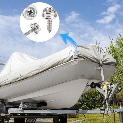 100PCS Stainless Steel Boat Canvas Snaps, BetterJonny Marine Grade Screw Boat Cover Metal Snaps Stud, 3/8" Socket with 5/8" Screw, Silver in Saudi Arabia