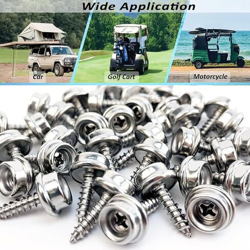 100PCS Stainless Steel Boat Canvas Snaps, BetterJonny Marine Grade Screw Boat Cover Metal Snaps Stud, 3/8" Socket with 5/8" Screw, Silver in Saudi Arabia