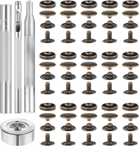 50 Sets Leather Button Snap Kit, Leather Snaps and Fasteners Kit, 10mm Bronze Metal Snaps for Leathers, Stainless Steel Leathers Snap Fastener Kits with 4PCS Setter Tools or Sewing Clothing, Bracelet in Kuwait