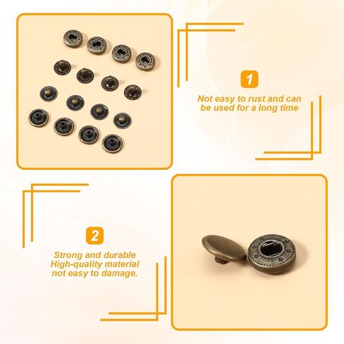 50 Sets Leather Button Snap Kit, Leather Snaps and Fasteners Kit, 10mm Bronze Metal Snaps for Leathers, Stainless Steel Leathers Snap Fastener Kits with 4PCS Setter Tools or Sewing Clothing, Bracelet in Kuwait