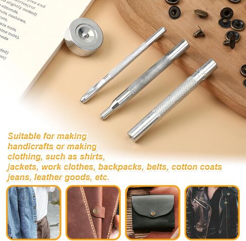 50 Sets Leather Button Snap Kit, Leather Snaps and Fasteners Kit, 10mm Bronze Metal Snaps for Leathers, Stainless Steel Leathers Snap Fastener Kits with 4PCS Setter Tools or Sewing Clothing, Bracelet in Kuwait