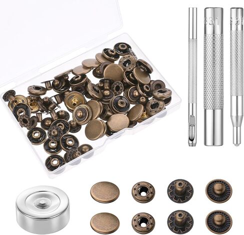 24 مجموعة أدوات ثقيلة Dutyleather Snap ، أزرار Snap Metal Snap 15mm مع مجموعة أزرار الضغط الثقيلة مع 4 أجهزة PCS أزرار لقطات الجلود لسترات الجينز الجينز Canvas أكياس (البرونز) in Saudi Arabia