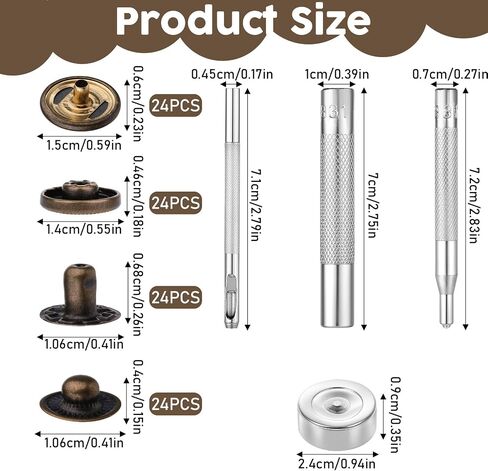 24 مجموعة أدوات ثقيلة Dutyleather Snap ، أزرار Snap Metal Snap 15mm مع مجموعة أزرار الضغط الثقيلة مع 4 أجهزة PCS أزرار لقطات الجلود لسترات الجينز الجينز Canvas أكياس (البرونز) in Saudi Arabia