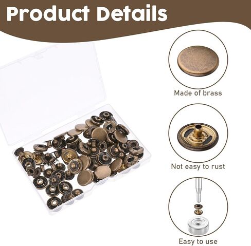 24 مجموعة أدوات ثقيلة Dutyleather Snap ، أزرار Snap Metal Snap 15mm مع مجموعة أزرار الضغط الثقيلة مع 4 أجهزة PCS أزرار لقطات الجلود لسترات الجينز الجينز Canvas أكياس (البرونز) in Saudi Arabia