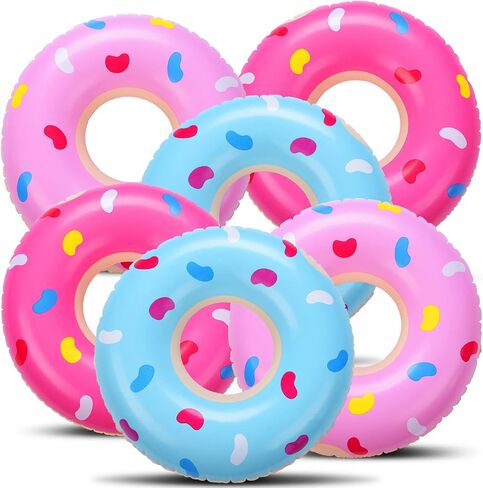 Civaner Mini Deflatable Dounuts Decorations تفجر حمام السباحة دونات تطفو أنابيب الكعك متعددة القابلة للانفخام للبالغين لحفل عيد ميلاد بركة الشاطئ (6 عبوات) in Saudi Arabia