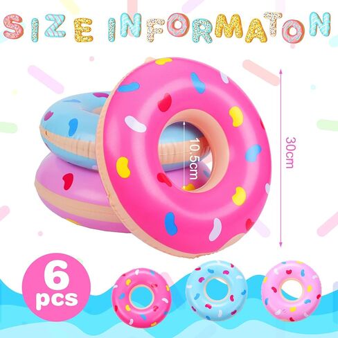 Civaner Mini Deflatable Dounuts Decorations تفجر حمام السباحة دونات تطفو أنابيب الكعك متعددة القابلة للانفخام للبالغين لحفل عيد ميلاد بركة الشاطئ (6 عبوات) in Saudi Arabia