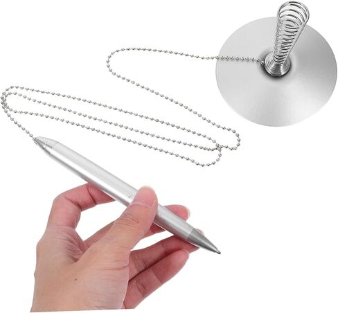 STOBOK Secure Counter Desk Pen with Chain Sleek Metal Gel Pen for Office Supplies Smooth Writing with Refill for Reception and Public Spaces Desk Accessory for Men and Women in Saudi Arabia