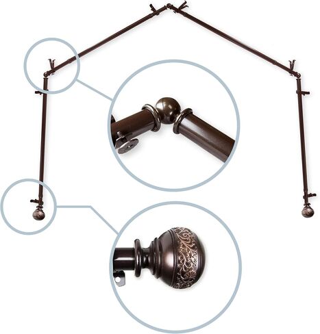 Rod Desyne 13/16" Nathan 4-Sided Bay Window Curtain Rod, Antique Brass in Saudi Arabia