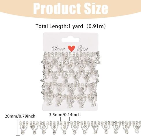 GLOBLELAND 1 Yard 2cm Wide Rhinestone Fringe Trim Lace Diamond Crystal Tassel Chain Rhinestone Applique for Sewing Crafts Wedding Dress Clothing Accessories DIY Decoration in Saudi Arabia