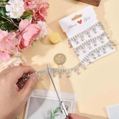 GLOBLELAND 1 Yard 2cm Wide Rhinestone Fringe Trim Lace Diamond Crystal Tassel Chain Rhinestone Applique for Sewing Crafts Wedding Dress Clothing Accessories DIY Decoration in Saudi Arabia
