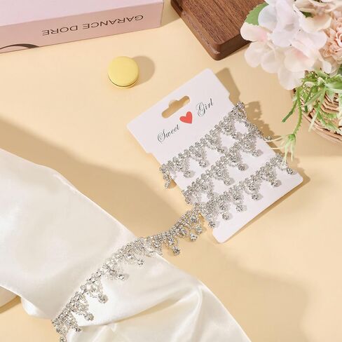 GLOBLELAND 1 Yard 2cm Wide Rhinestone Fringe Trim Lace Diamond Crystal Tassel Chain Rhinestone Applique for Sewing Crafts Wedding Dress Clothing Accessories DIY Decoration in Saudi Arabia