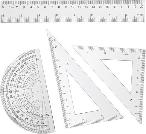 4 Pcs Transparent Plastic Ruler Kit, Math Geometry Set with 8 Inch Straight Ruler, Triangle Rulers, Protractor, Clear Measuring Tools for Office and Drafting in Saudi Arabia